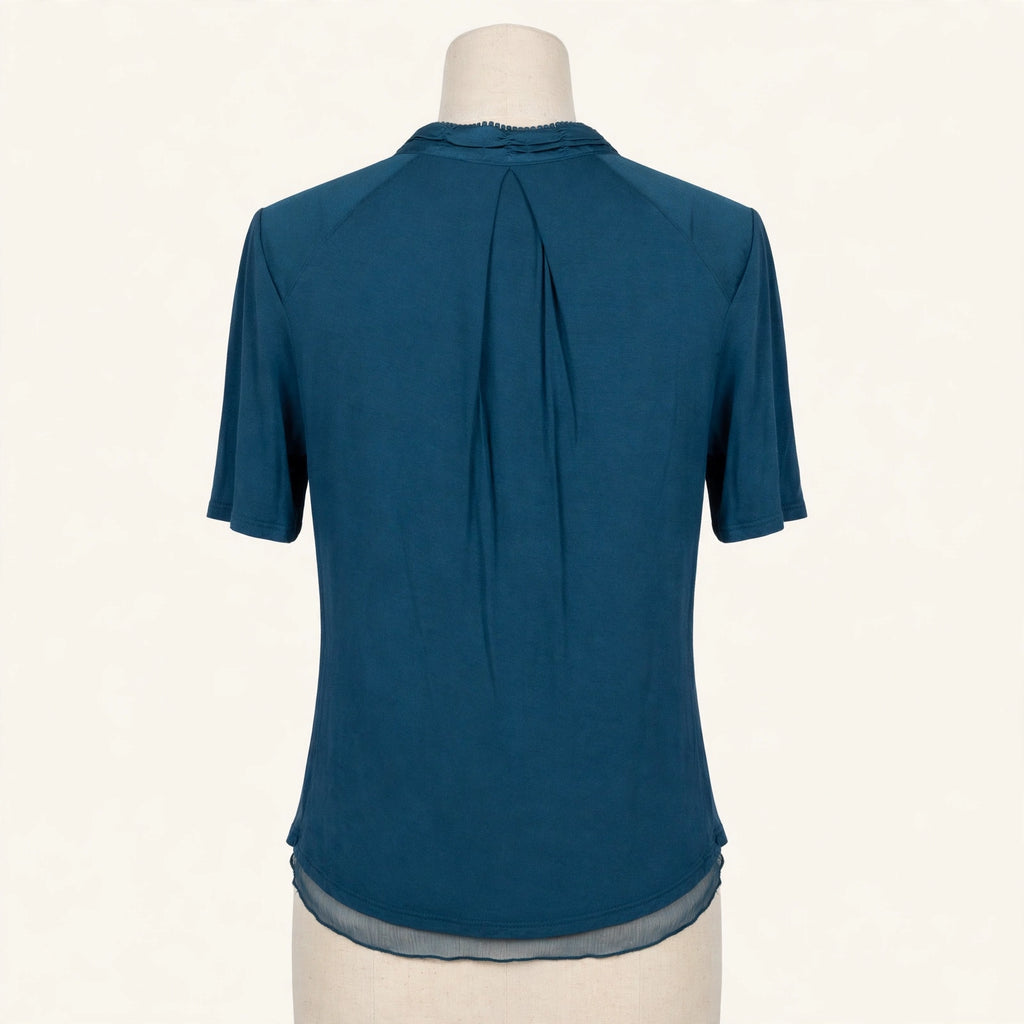 TINY Teal Floral Embroidered Blouse - Size S