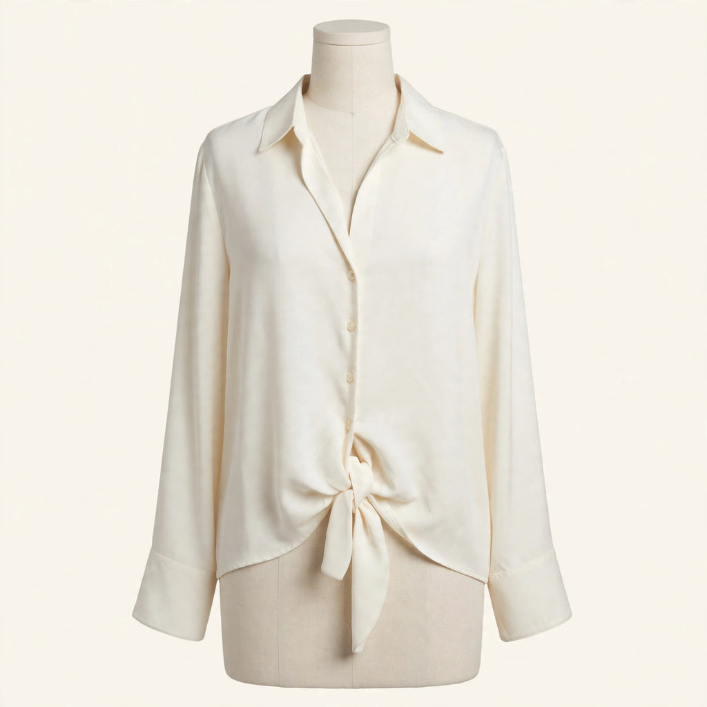LOFT Ivory Satin Tie-Front Blouse - Size S (NWT)