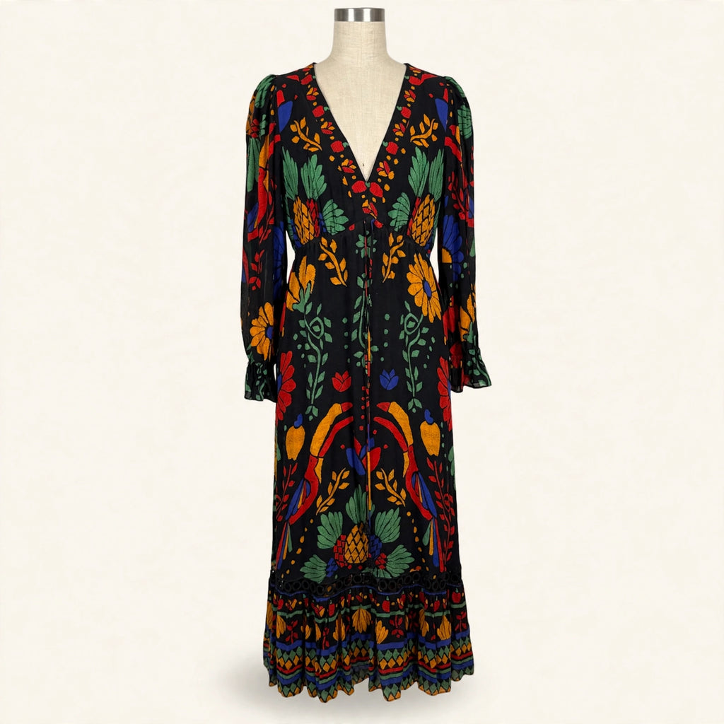 Farm Rio Black Tropical Maxi Dress - Size M