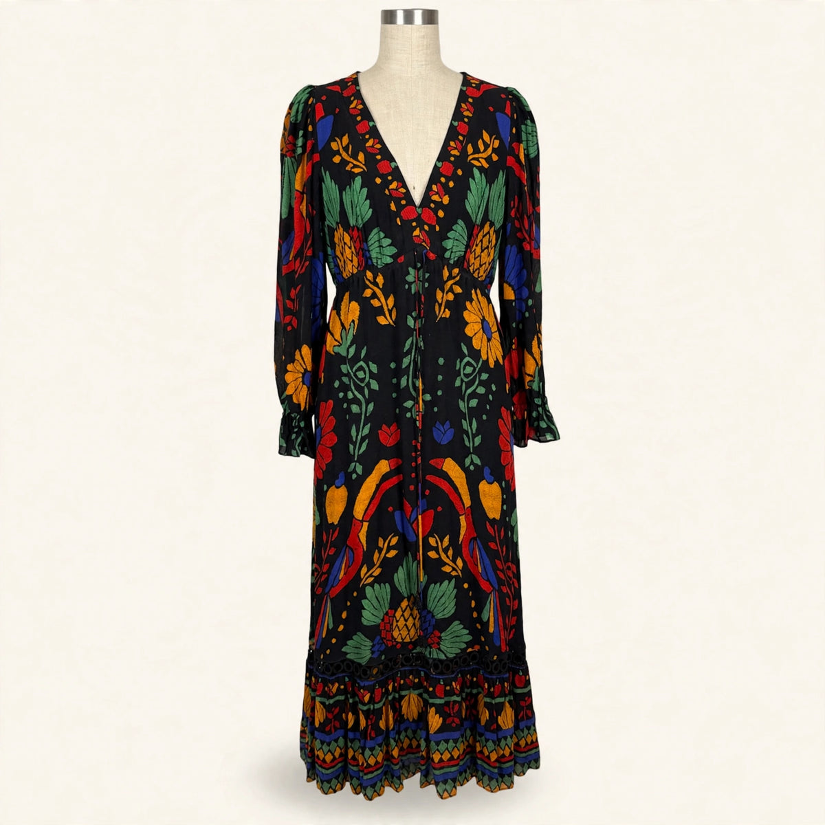 Farm Rio Black Tropical Maxi Dress - Size M