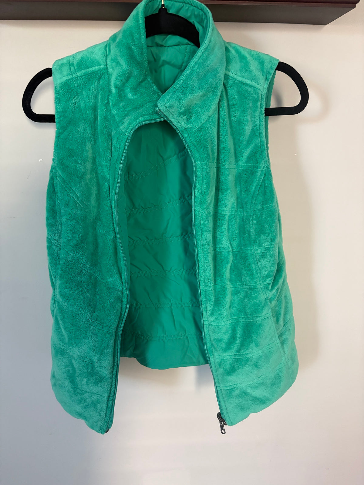 Green Plush Fleece Zip Vest
