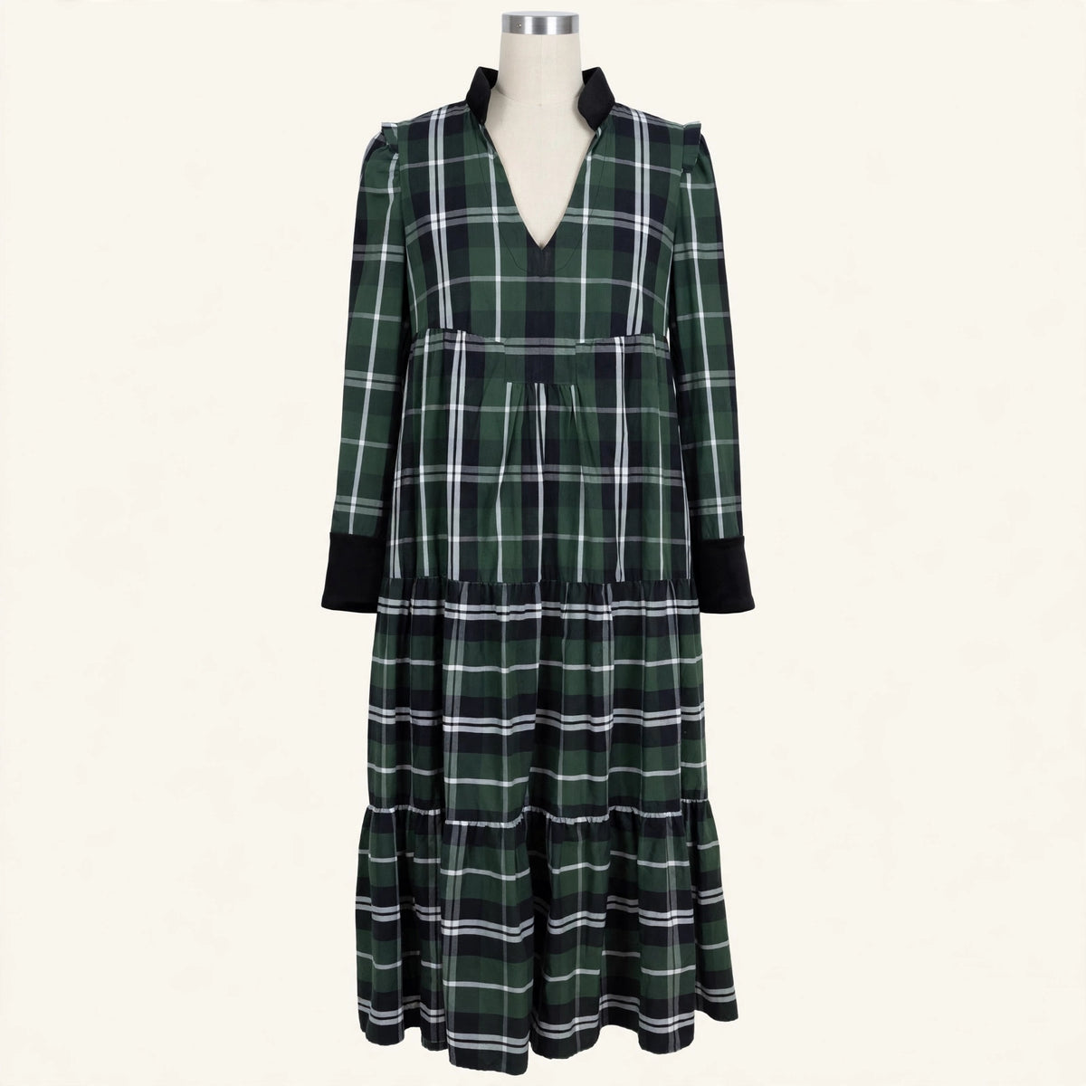 Tuckernuck Green Plaid Tiered Maxi Dress - Size M