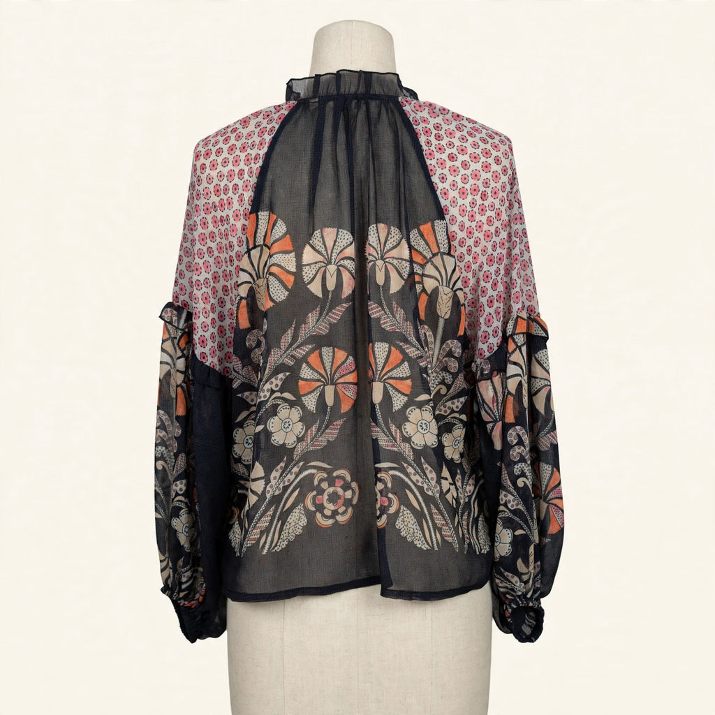 Forever That Girl Sheer Mixed-Print Blouse - Size M
