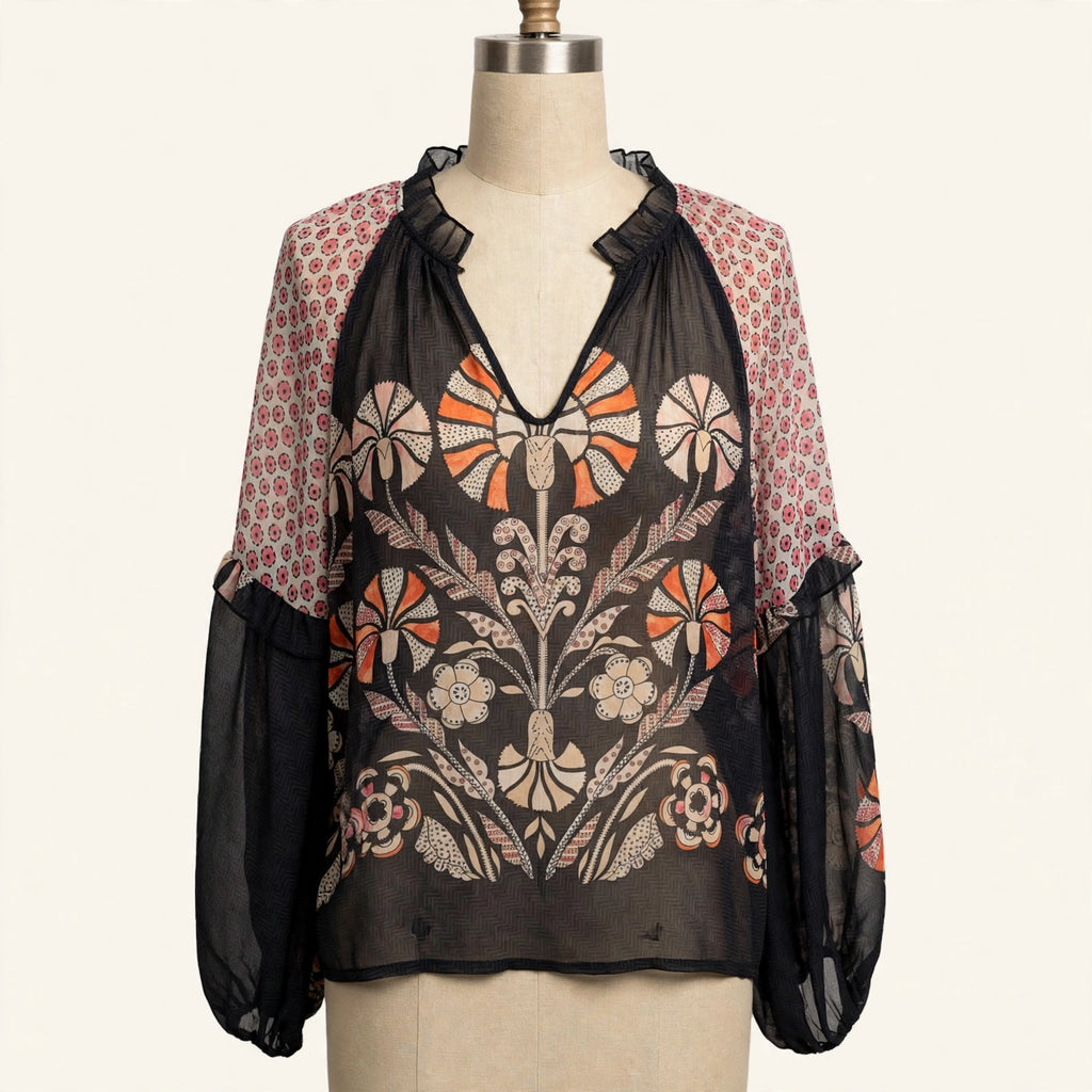 Forever That Girl Sheer Mixed-Print Blouse - Size M