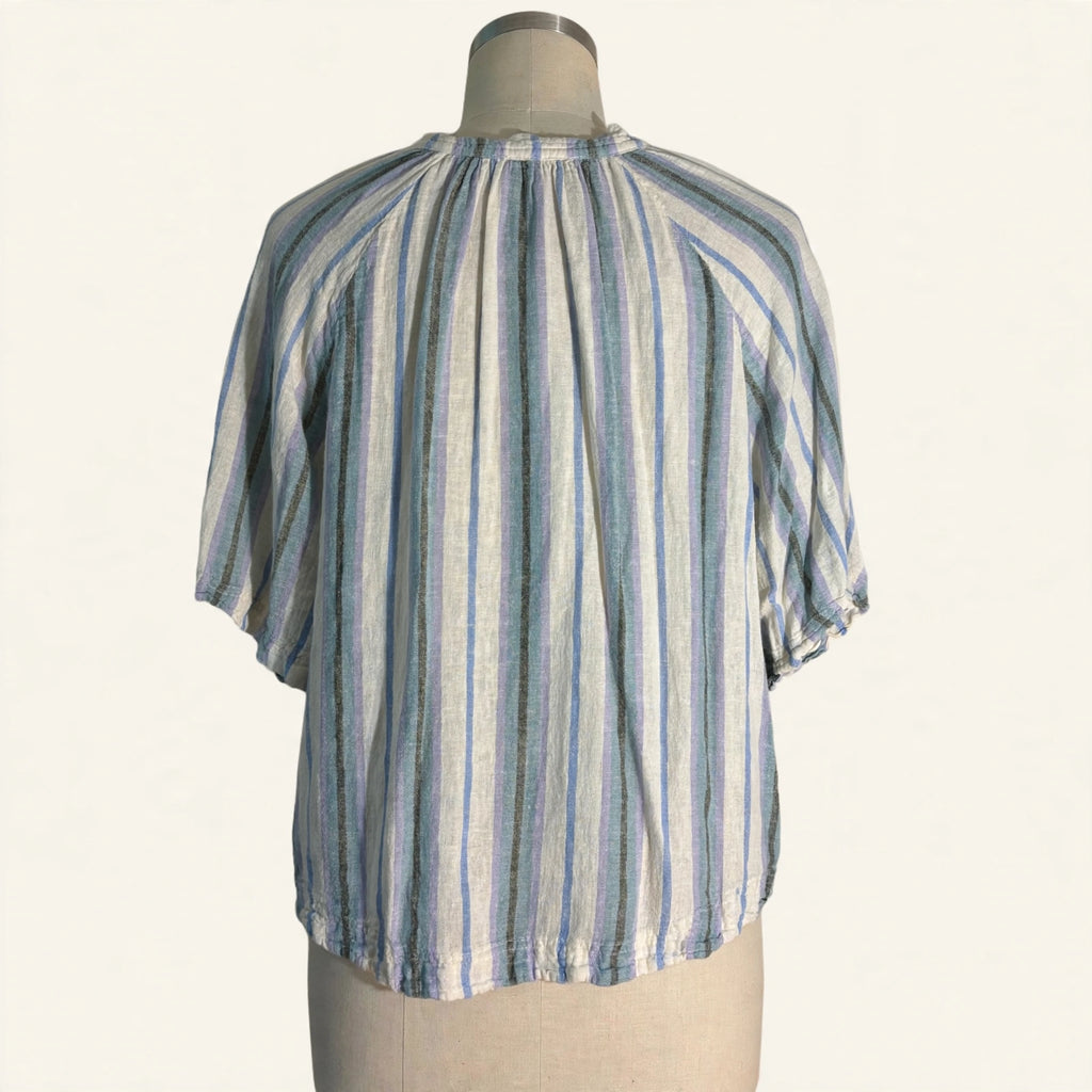 Rails Blue Stripe Tie-Neck Blouse - Size S