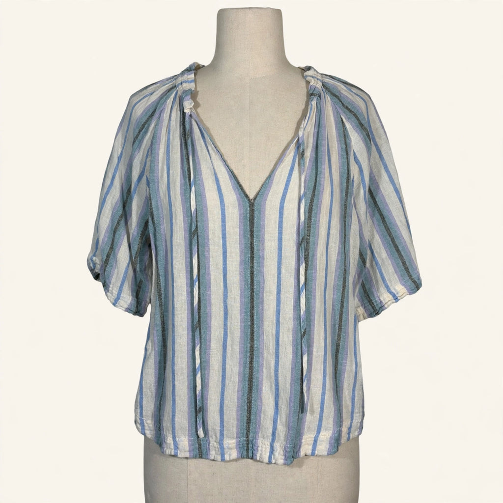 Rails Blue Stripe Tie-Neck Blouse - Size S