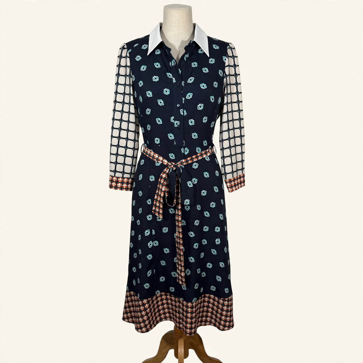 Eliza J Navy Mixed-Print Shirtdress - Size 8