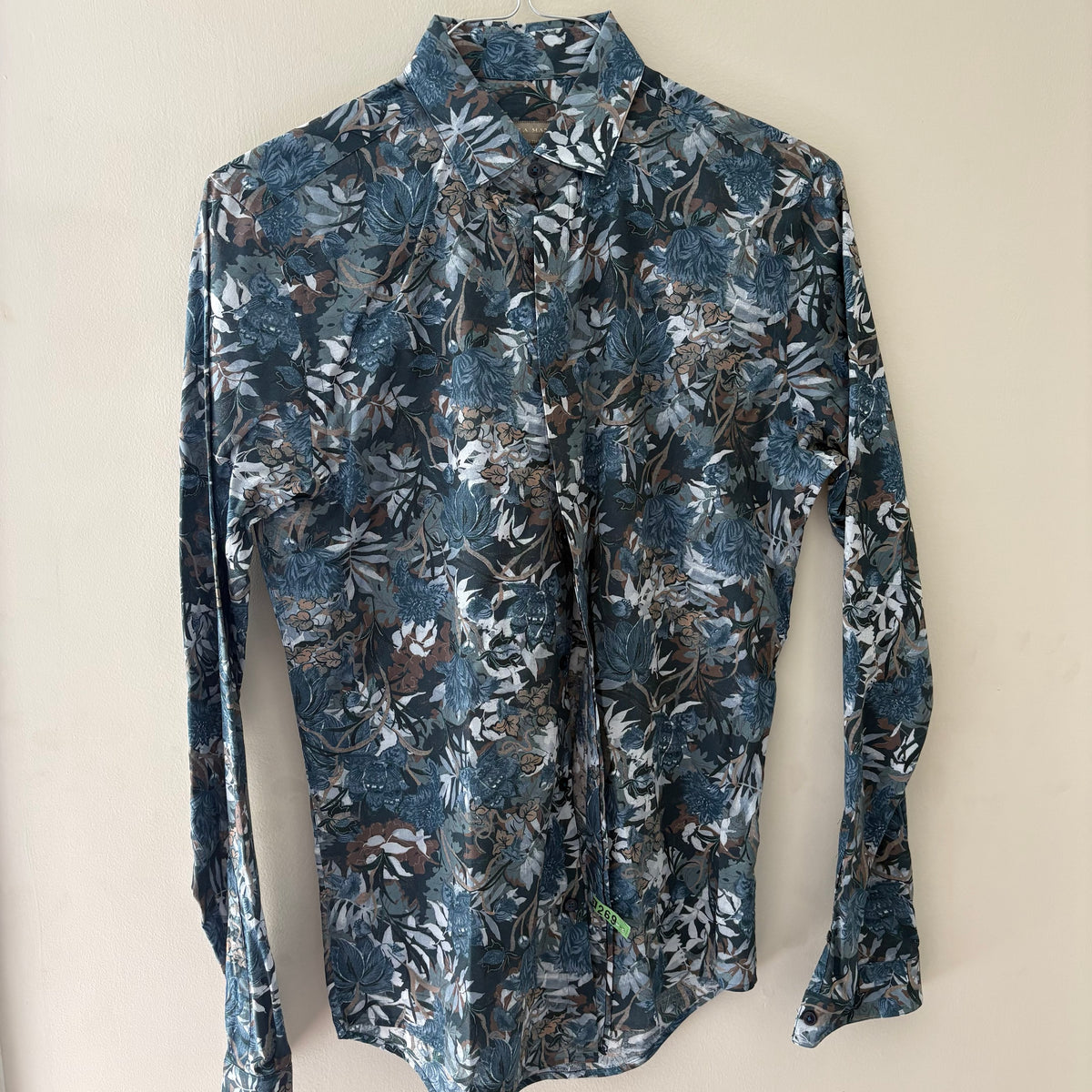Zara Man Blue & Brown Floral Print Slim Fit Button-Down Shirt