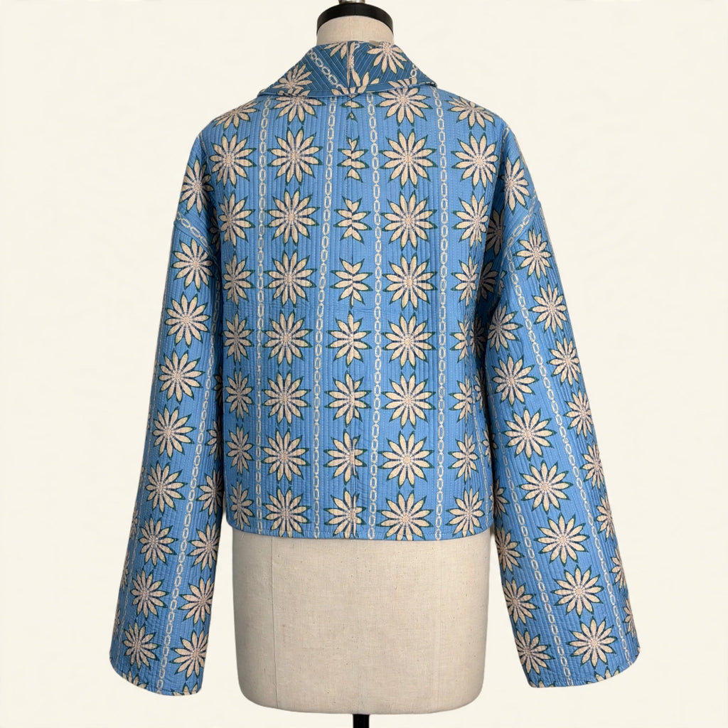 Brooks Ave Blue Floral Quilted Kimono Jacket - Size S (NWT)