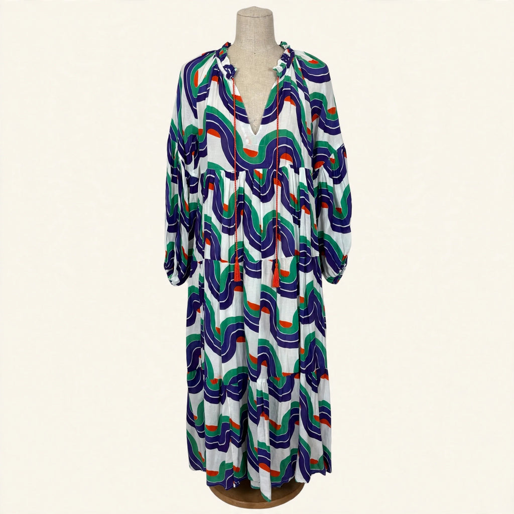 Oliphant Retro Wave Print Maxi Dress - Size S