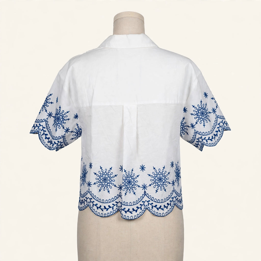 NVLT White & Navy Embroidered Top - Size S