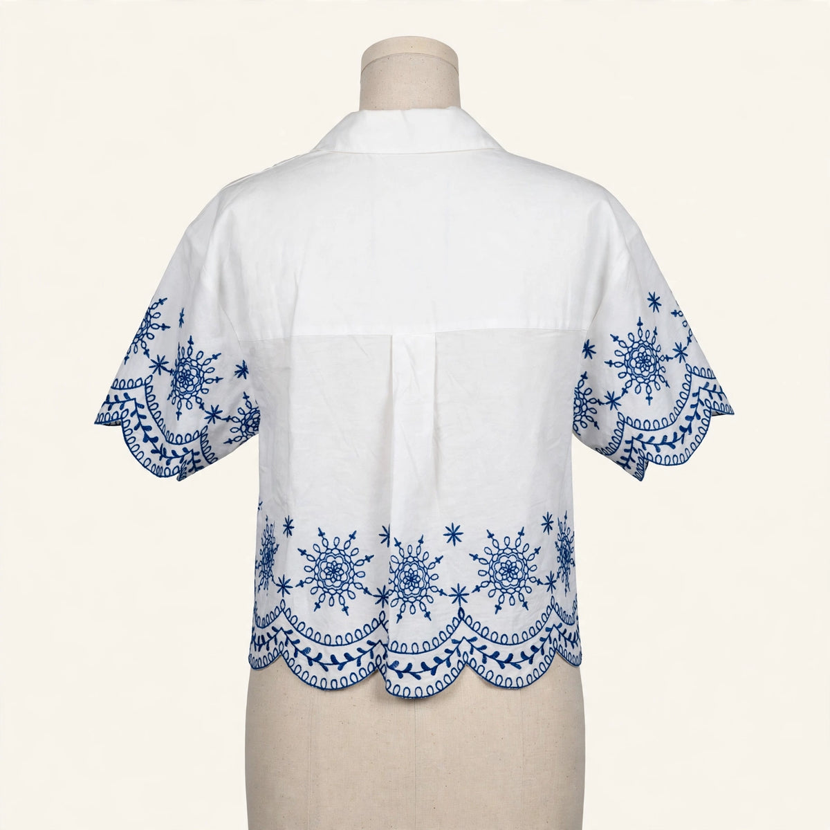 NVLT White & Navy Embroidered Top - Size S