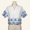 NVLT White & Navy Embroidered Top - Size S