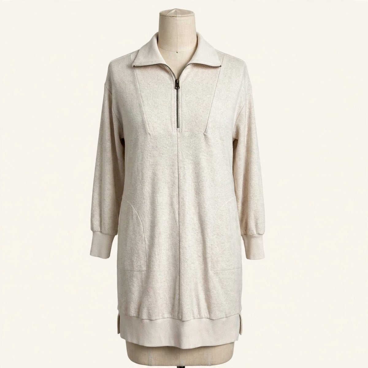 Faherty Cream Half-Zip Sweatshirt Dress - Size S