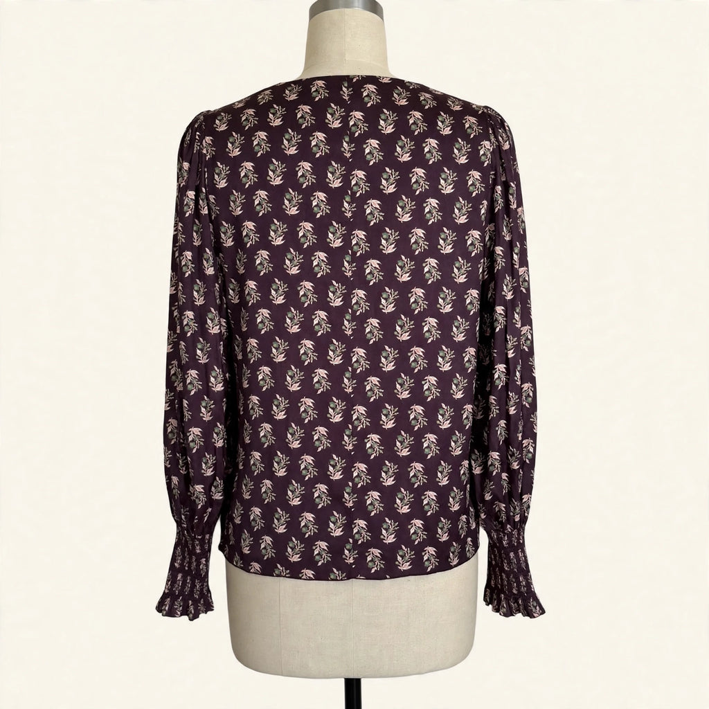 Rebecca Taylor Plum Leaf Print Blouse - Size M