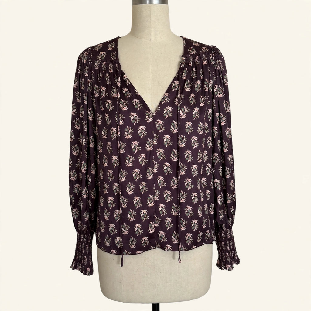 Rebecca Taylor Plum Leaf Print Blouse - Size M