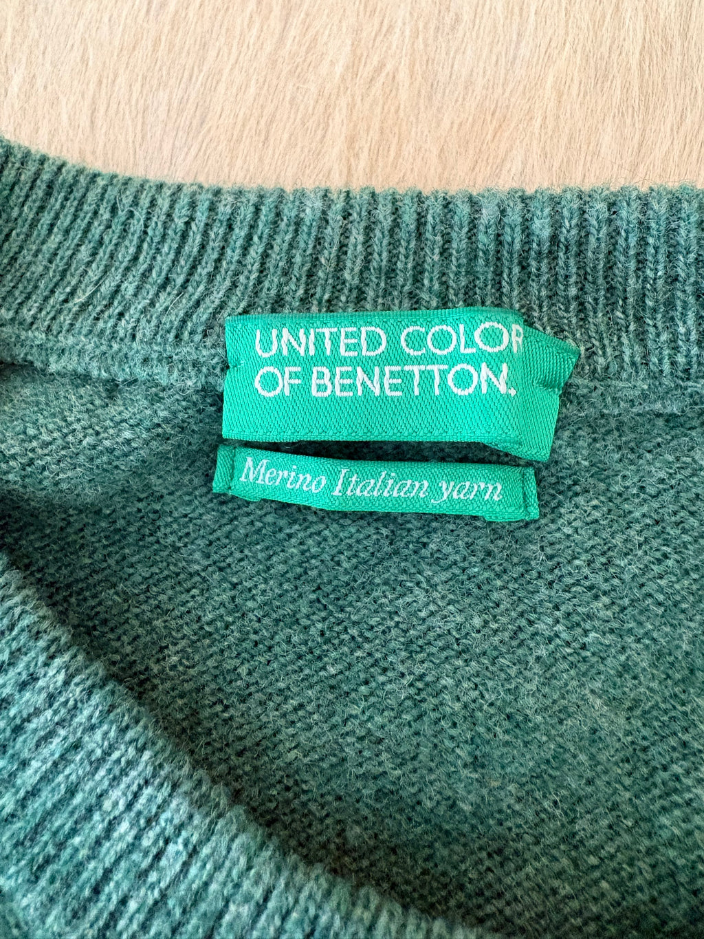 United Colors of Benetton Green Merino Wool Crewneck Sweater