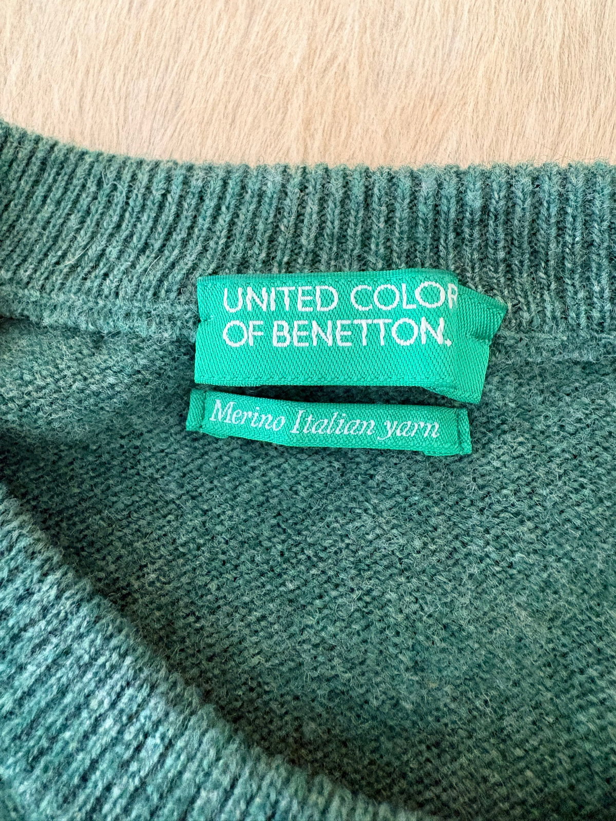 United Colors of Benetton Green Merino Wool Crewneck Sweater