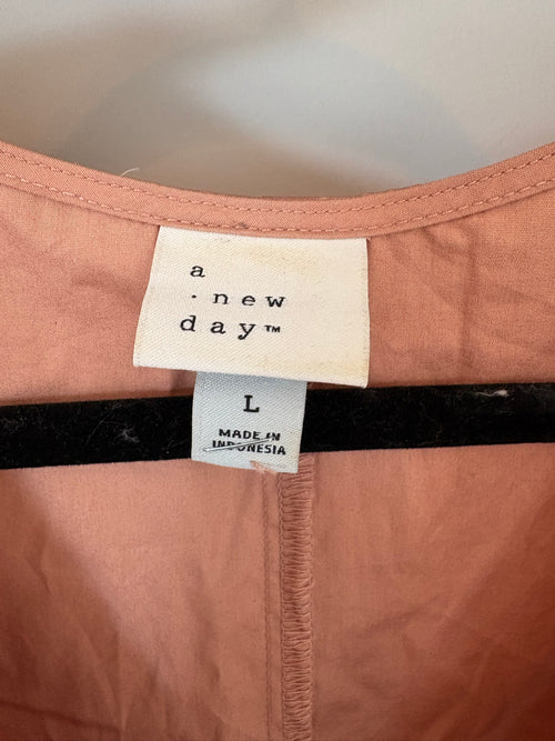 A New Day Dusty Rose Puff Sleeve V-Neck Midi Dress - Size L