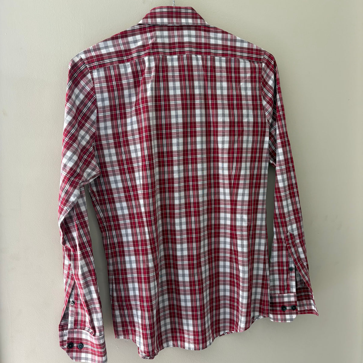 Express Extra Slim Fit Red & White Plaid Dress Shirt - Size S