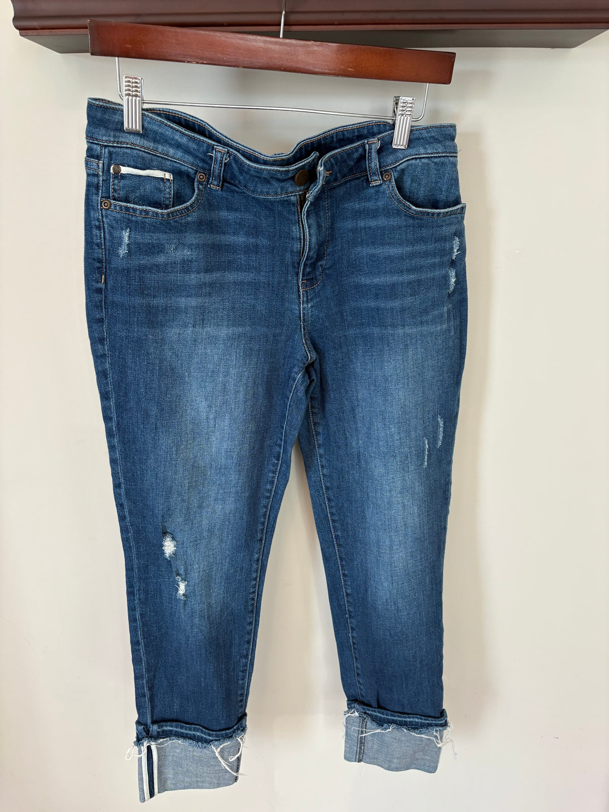Medium Wash Distressed Cuffed Crop Jeans