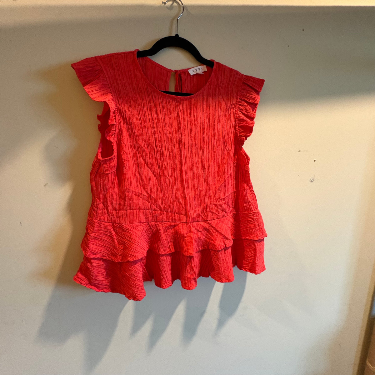 THML Red Ruffle Sleeve Tiered Hem Top- Size Med