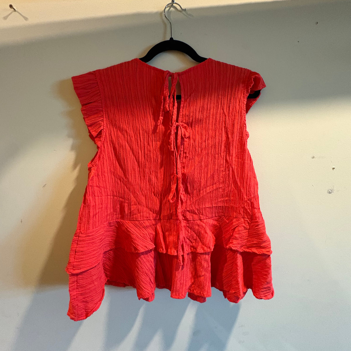 THML Red Ruffle Sleeve Tiered Hem Top- Size Med