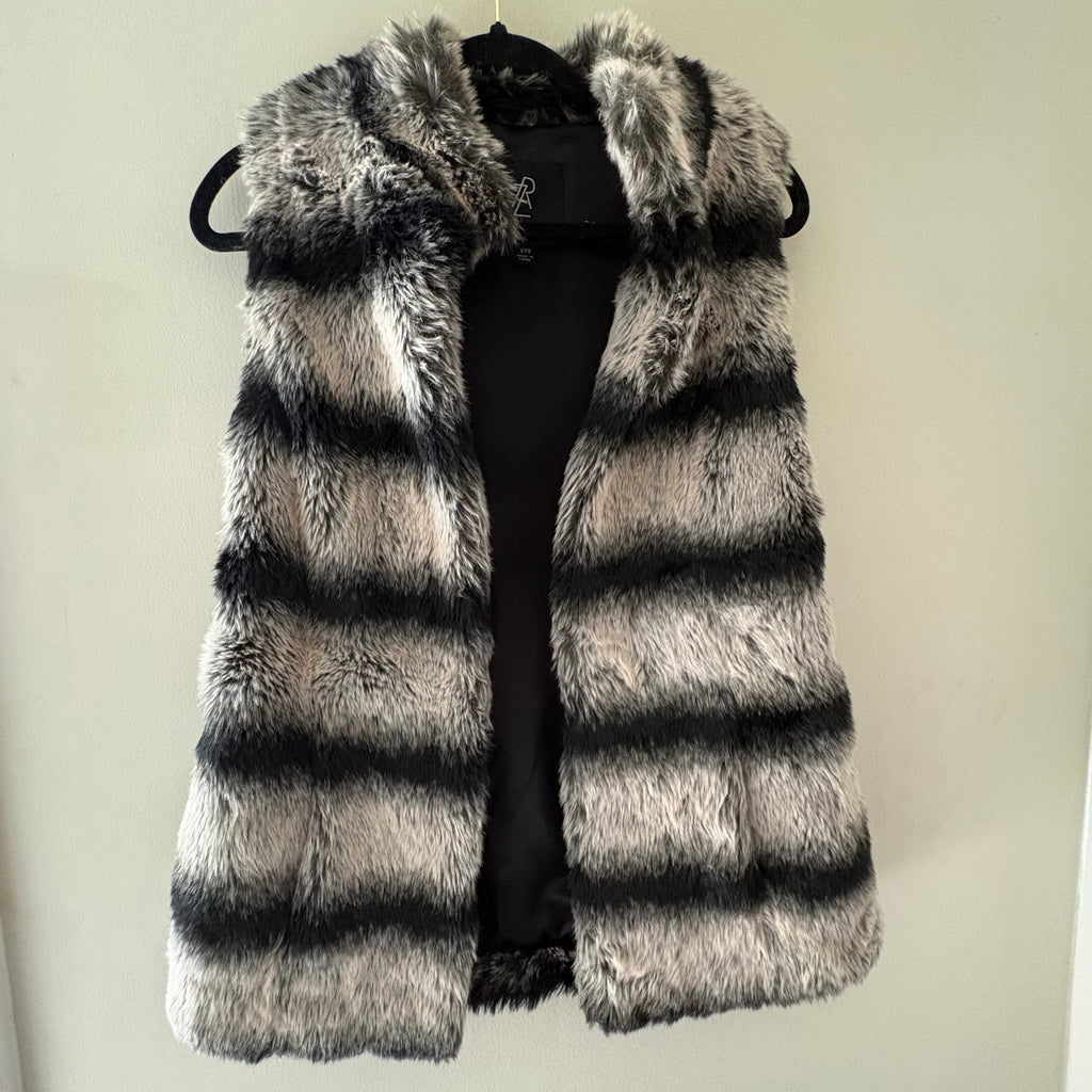 Gray & Black Striped Faux Fur Vest - Size XXS