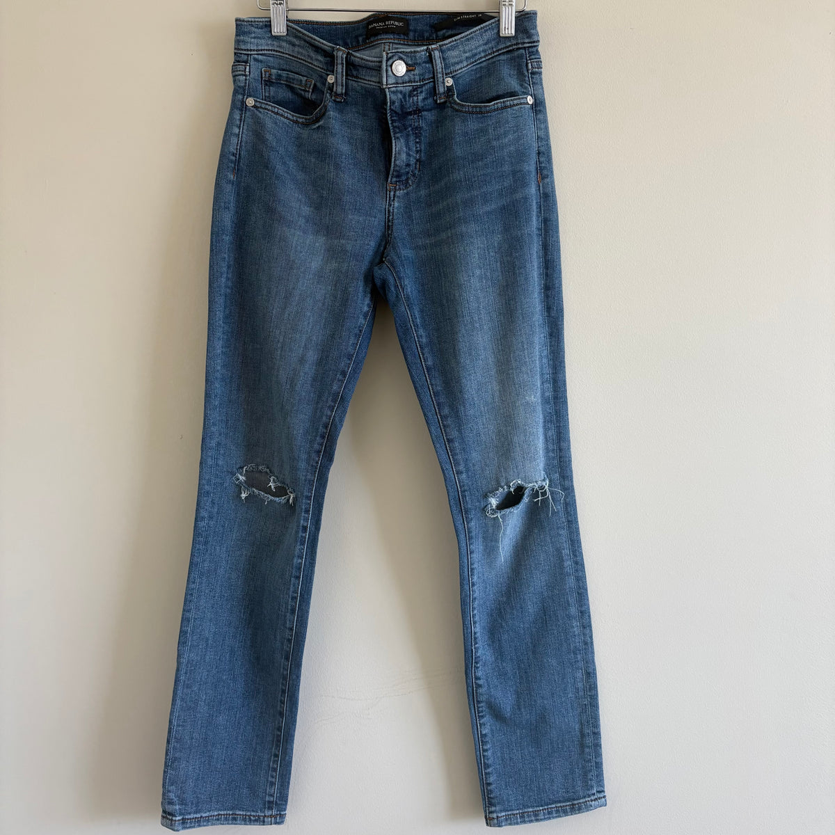 Banana Republic Slim Straight Distressed Jeans Medium Wash Size 28