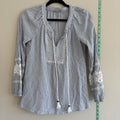 Pale Sky Navy & White Striped Peasant Top with Lace Sleeves Size S