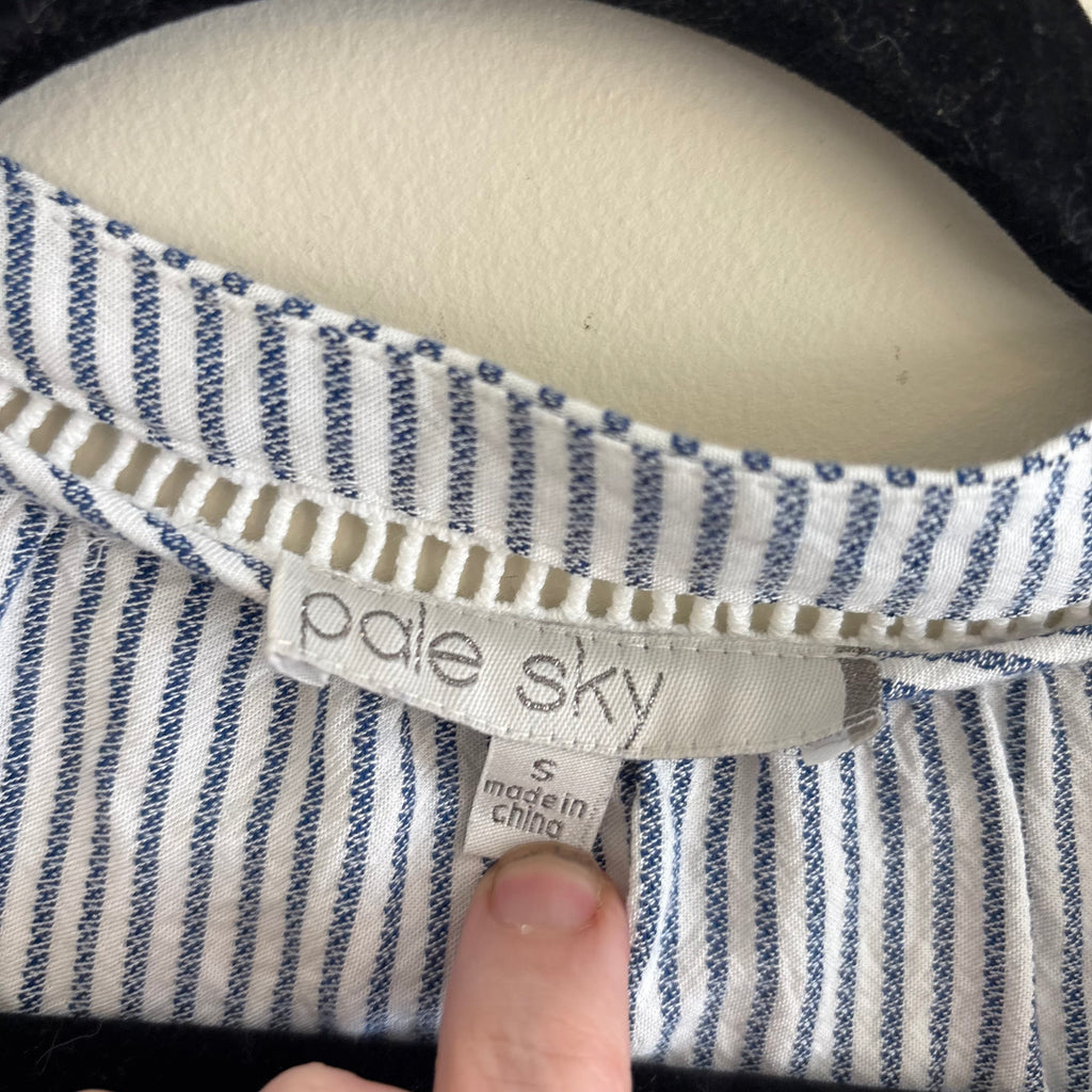 Pale Sky Navy & White Striped Peasant Top with Lace Sleeves Size S