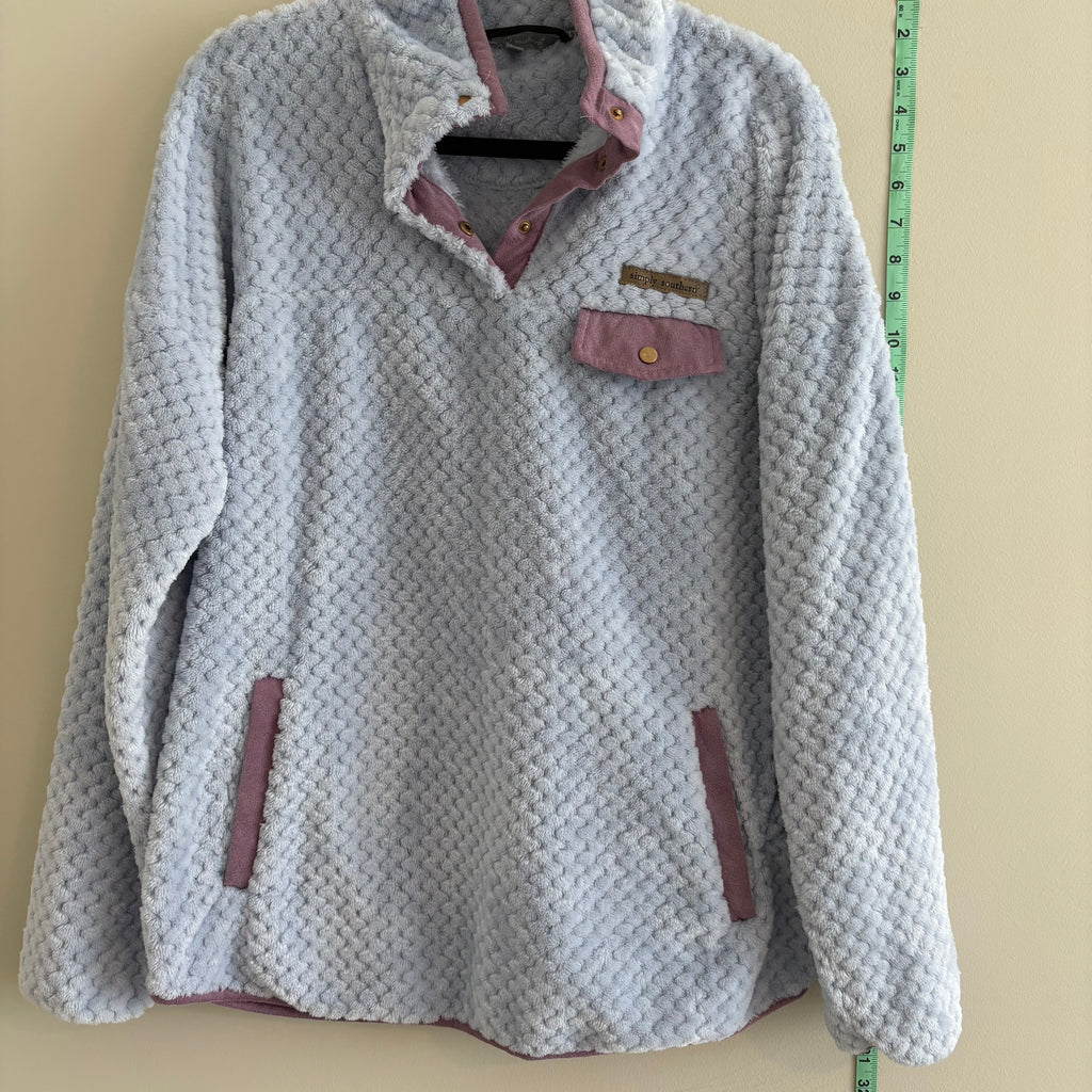 Simply Southern Light Blue Sherpa Snap Pullover-Size L