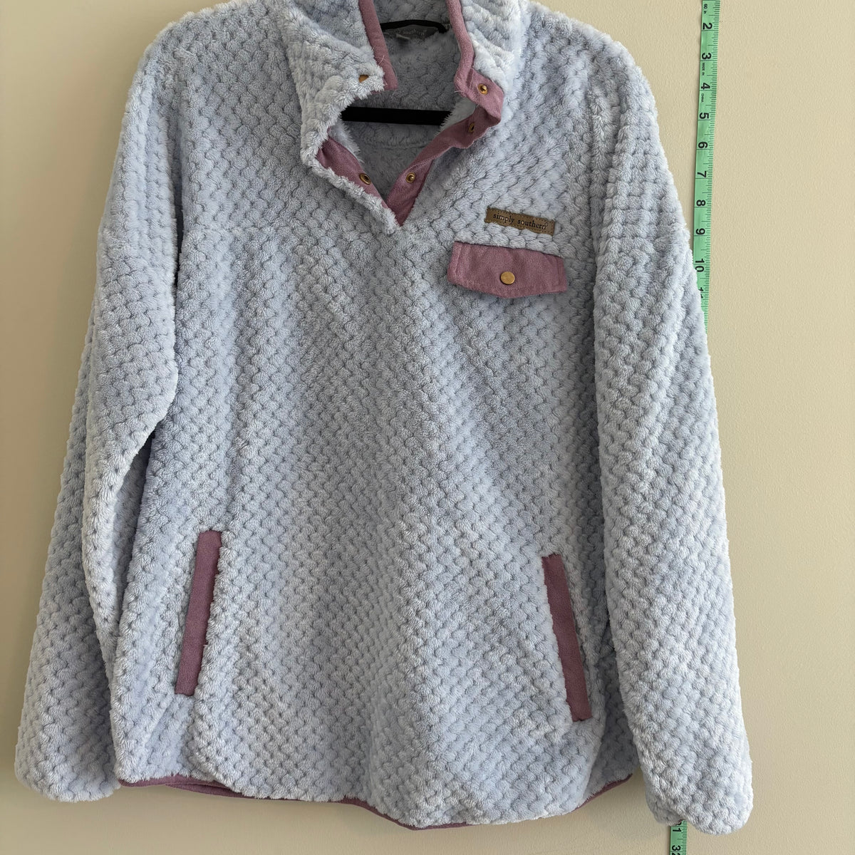 Simply Southern Light Blue Sherpa Snap Pullover-Size L