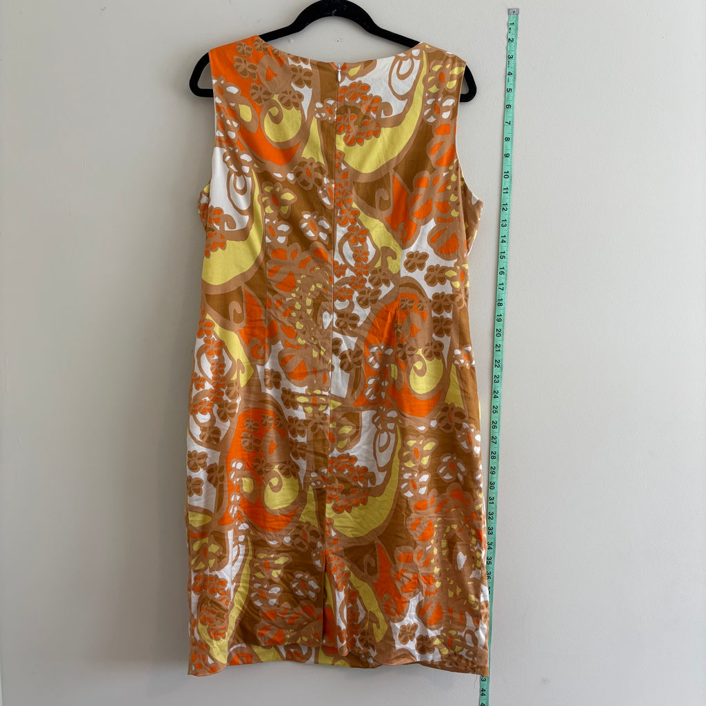 Tahari Arthur S. Levine Orange & Yellow Retro Print Sheath Dress - Size 14