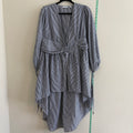 New York & Company Stretch Navy Striped Tie-Sleeve High-Low shirt - Size S