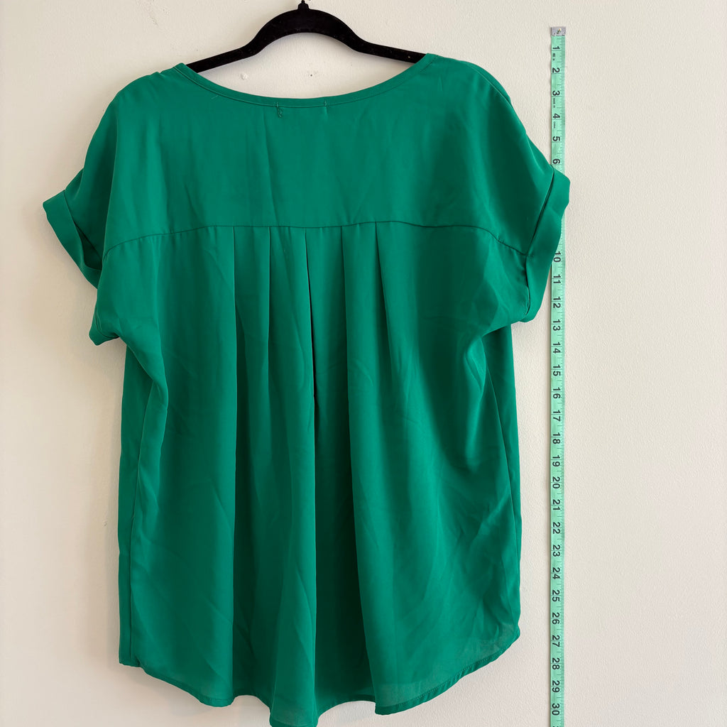 Pleione Emerald Green Short Sleeve Blouse, Size M