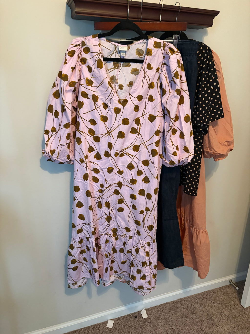A New Day Lavender Floral Puff Sleeve Midi Dress - Size L
