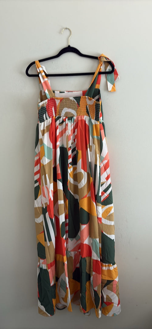 Abstract Print Smocked Maxi Sundress - photo 2