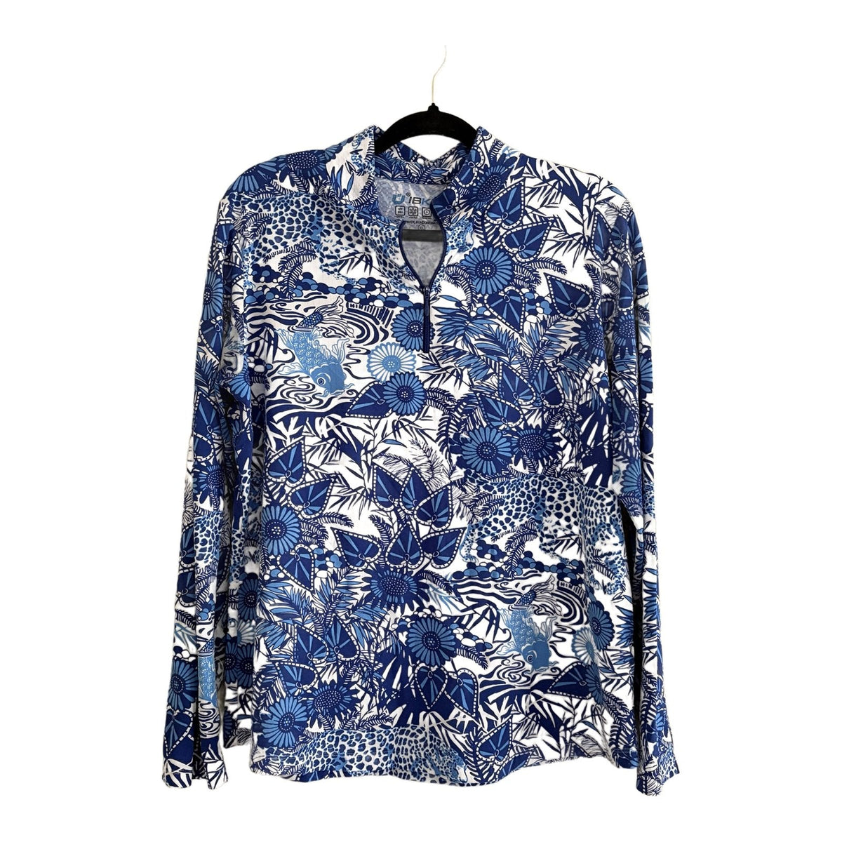 IBKUL Blue Koi & Leopard Quarter-Zip Sun Shirt - photo 1