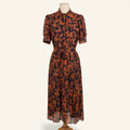 1901 Rust & Navy Floral Tie-Neck Midi Dress - Size M