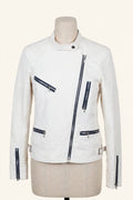 7 For All Mankind White Moto Jacket with Navy Zippers - Size M