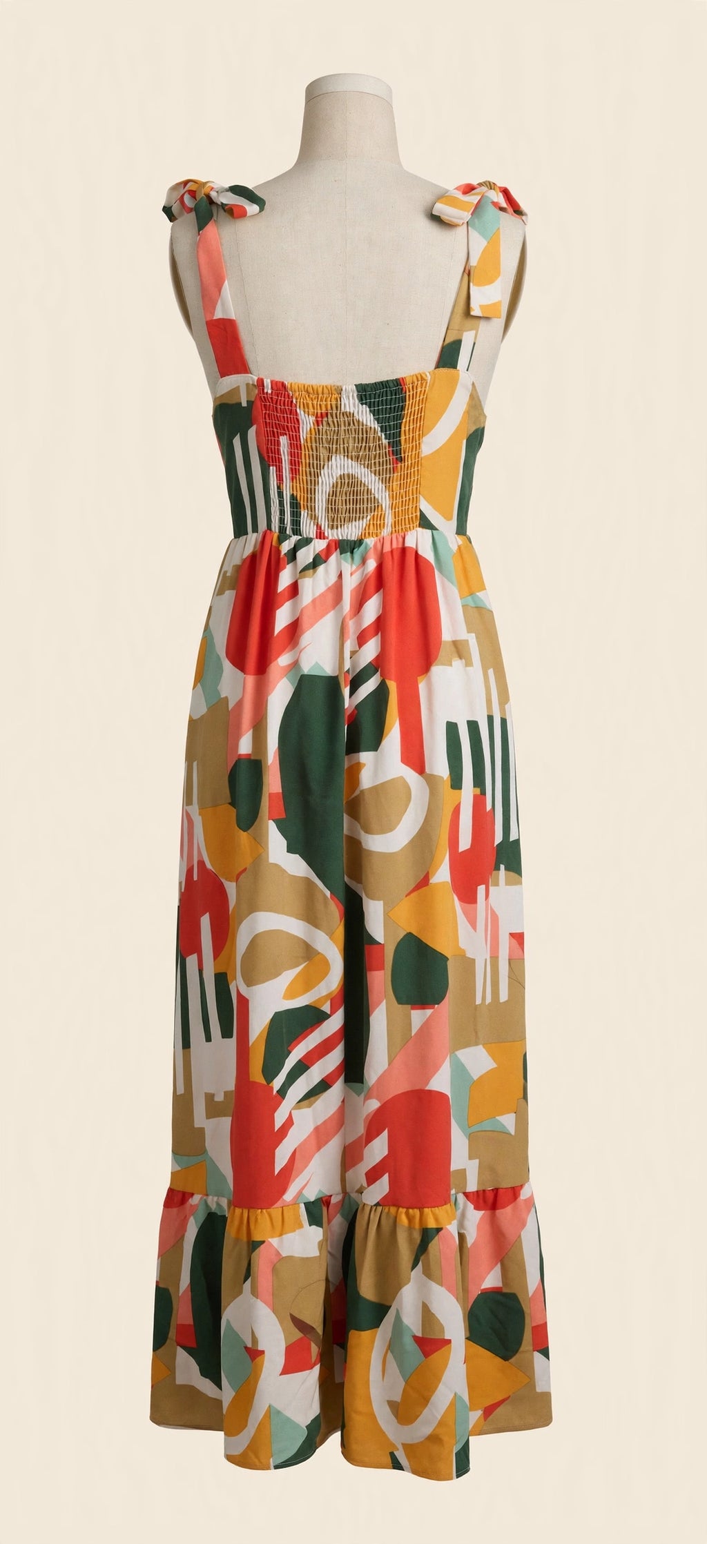 Abstract Print Smocked Maxi Sundress - Size M