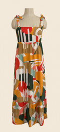 Abstract Print Smocked Maxi Sundress - Size M