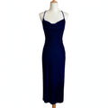 Adelyn Rae royal blue velvet dress, full length, front on a dress form