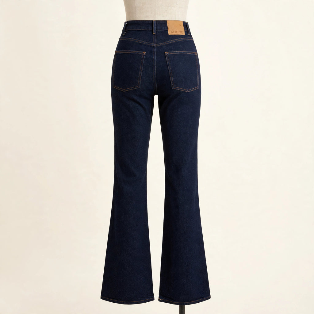 Aligne High-Rise Dark Rinse Flare Jeans, Size W25