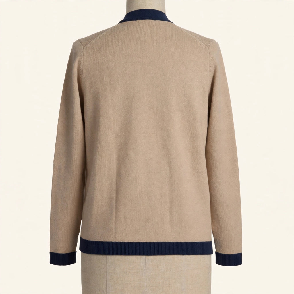 Ann Taylor Tan & Navy Trim Cardigan - Size M