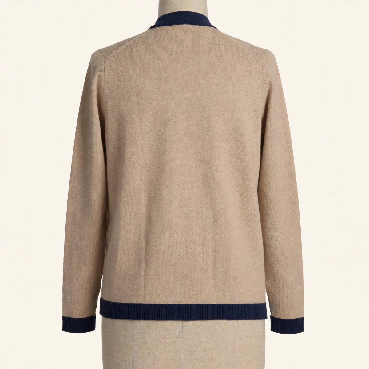 Ann Taylor Tan & Navy Trim Cardigan - Size M