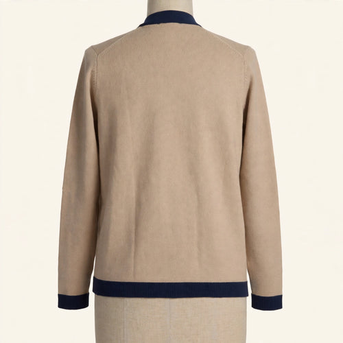 Ann Taylor Tan & Navy Trim Cardigan - Size M