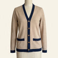 Ann Taylor Tan & Navy Trim Cardigan - Size M