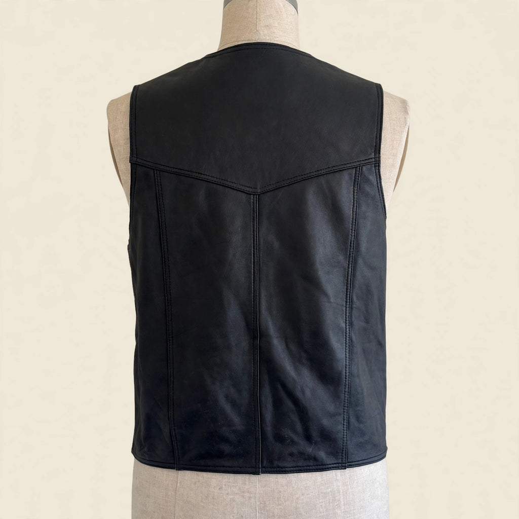 USA Bikers Dream Apparel Black Leather Snap Front Vest Size 48